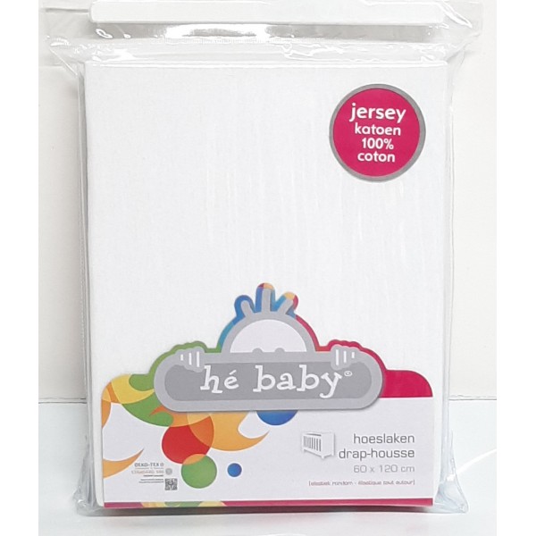 Hé Baby - Drap Housse pour Lit Bébé - 60x120 cm - Jersey - Blanc