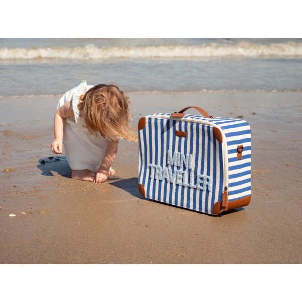 Childhome Mini Traveller Valise Enfant - Stripes - Electric blue/Light blue