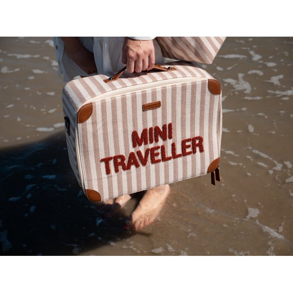 Childhome Mini Traveller Valise Enfant - Stripes - Nude/Terracotta